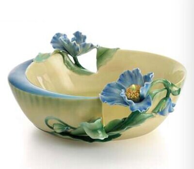 Franz Porcelain Blue Poppy Flower Ornamental Table Bowl FZ01435, MPN: FZ01435,