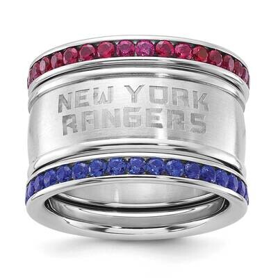 Stainless Steel NHL New York Rangers Crystal Triple Stacked Ring Set RNG035CR-SZ9