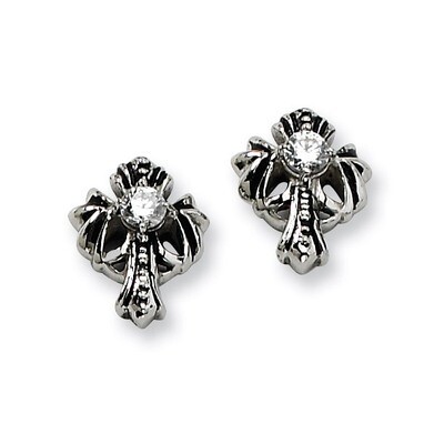 Antiqued Cross with Synthetic Diamond Post Earrings - Stainless Steel SRE305 by Chisel, MPN: SRE305…