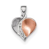 Rose Gold-plated Polish Satin CZ Diamond Heart Pendant Sterling Silver Rhodium QP4772, MPN: QP4772,…