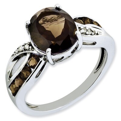 Smoky Quartz Ring Sterling Silver Diamond QR3075SQ, MPN: QR3075SQ, 886774190624