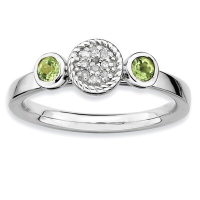 Round Peridot &amp; Diamond Ring - Sterling Silver QSK527, MPN: QSK527, 886774009124