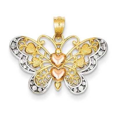 Two-tone Butterfly Pendant 14K Gold &amp; Rhodium D4201, MPN: D4201, 886774617527