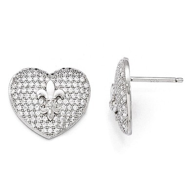 Heart Fleur De Lis Post Earrings Sterling Silver &amp; Cubic Zirconia QMP1297, MPN: QMP1297, 8839570522…