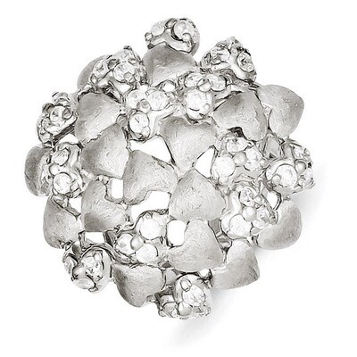 Sterling Silver Satin &amp; Diamond Hearts Ring QR2651-7