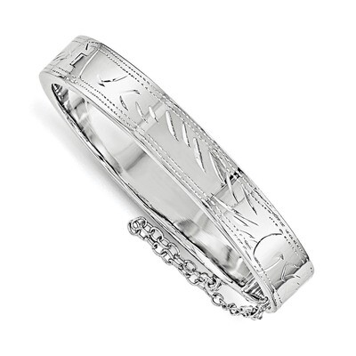 Child&#39;S Bangle Sterling Silver Rhodium-plated Textured with Safety Hinged QB819, MPN: QB819, 191101…