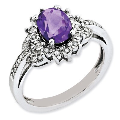 Amethyst Ring Sterling Silver Diamond QR3048AM, MPN: QR3048AM, 883957632605