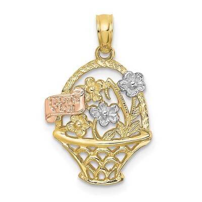 Two-Tone with White Rhodium Flower Basket with I Love You Charm 10k Gold 10K8992, MPN: 10K8992,