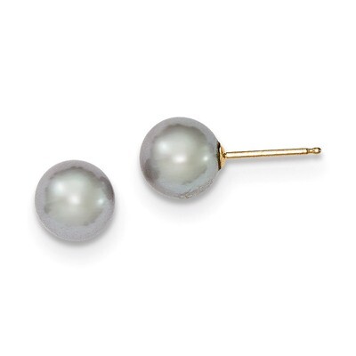7-8mm Grey Round Cultured Pearl Stud Earrings 14k Gold X70PG, MPN: X70PG, 191101433283