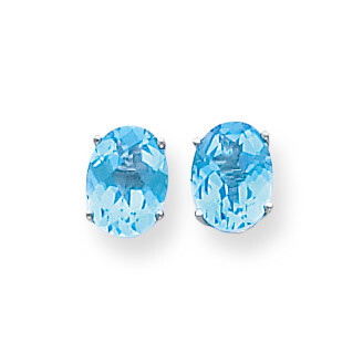 8x6mm Oval Blue Topaz Checker Earrings 14k White Gold XE88WBC, MPN: XE88WBC, 883957108322
