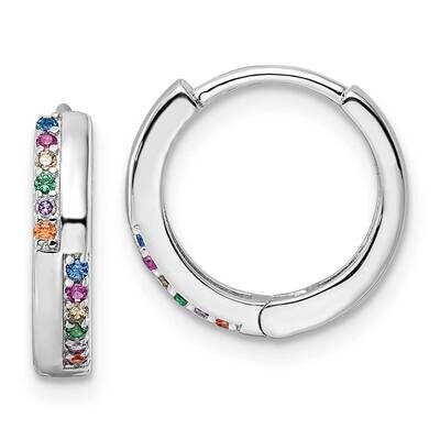 Multicolor CZ Diamond Hinged Hoop Earrings Sterling Silver Rhodium-plated QE16290, MPN: QE16290, 19…