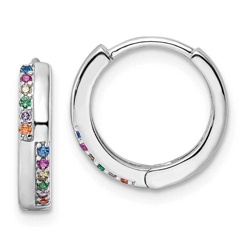Multicolor CZ Diamond Hinged Hoop Earrings Sterling Silver Rhodium-plated QE16290