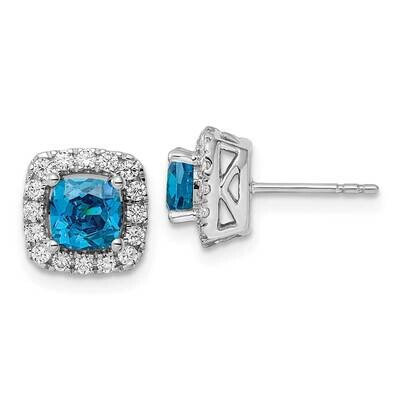 Blue Topaz Halo Post Earrings 14k White Gold Lab Grown Diamond EM9037-BT-038-WLG, MPN: EM9037-BT-03…