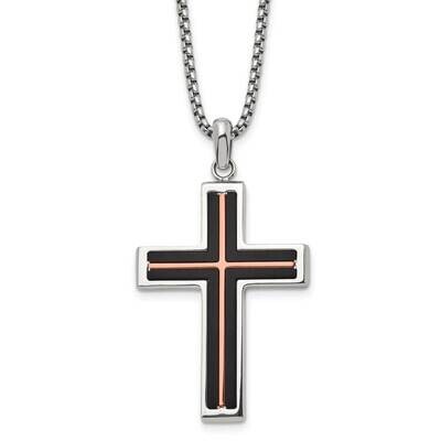 Polished Black/Rose Ip Cross 24 Inch Necklace Stainless Steel Brushed SRN2943-24 by Chisel, MPN: SR…