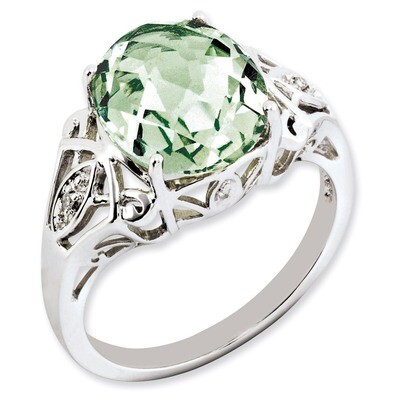 Green Quartz &amp; Diamond Ring Sterling Silver QR2924AG, MPN: QR2924AG, 883957403120