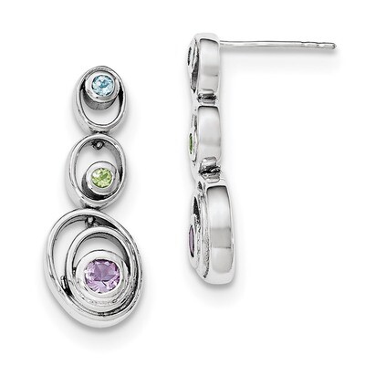 Peridot Blue Topaz &amp; Amethyst Earring Sterling Silver Rhodium-plated QE12610RB, MPN: QE12610RB,