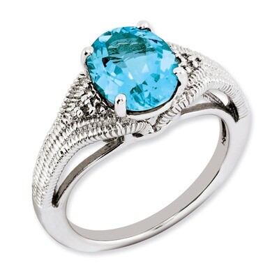 Blue Topaz &amp; Diamond Ring Sterling Silver QR3175BT, MPN: QR3175BT, 883957363196