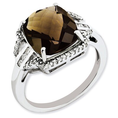Smoky Quartz Ring Sterling Silver Diamond QR3050SQ, MPN: QR3050SQ, 883957361864