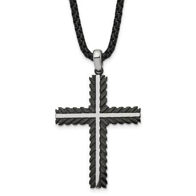 Polished Black Ip-Plated Cross 24 Inch Necklace Stainless Steel Brushed SRN2966-24 by Chisel, MPN: …