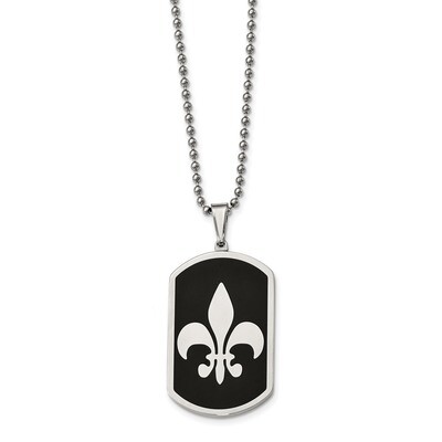 Black-plated with Fleur de lis Dog Tag Necklace Stainless Steel SRN2061-24 by Chisel, MPN: SRN2061-…