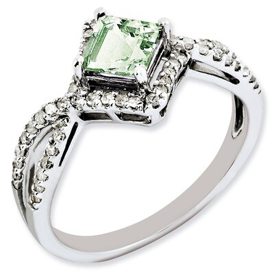 Green Quartz &amp; Diamond Ring Sterling Silver QR3093AG, MPN: QR3093AG, 883957156361