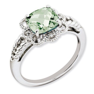 Green Quartz &amp; Diamond Ring Sterling Silver QR3217AG, MPN: QR3217AG, 883957164427