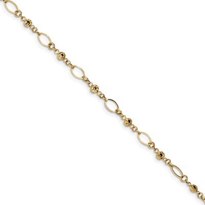 7.5 Inch Diamond -cut Ovals &amp; Donut Beads Bracelet 14k Gold Polished FB1467-7.5, MPN: FB1467-7.5, 8…