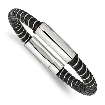 Black Leather 8.75 Inch Bracelet Stainless Steel SRB874-8.75, MPN: SRB874-8.75, 886774971551