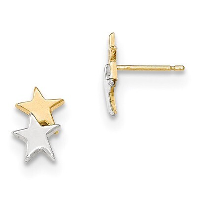 Polished Star Post Earrings 14k Gold &amp; Rhodium YE1748, MPN: YE1748, 191101363542