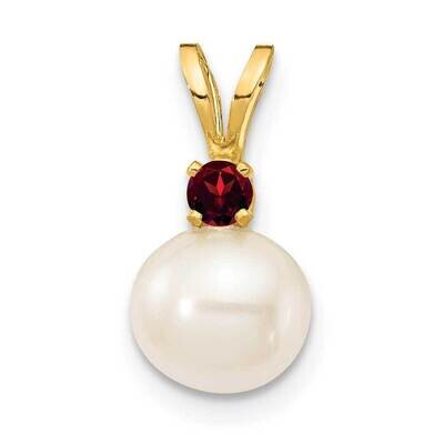 7-7.5mm White Round Freshwater Cultured Pearl Garnet Pendants 14k Gold XF741_GA, MPN: XF741_GA, 883…