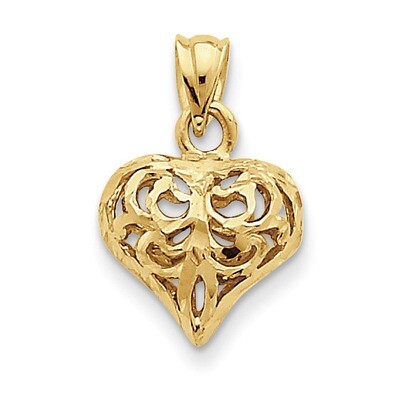 Open Filgree Fleur-de-lis Heart Pendant (small) 14k Gold Diamond-cut D3819, MPN: D3819, 637218037544