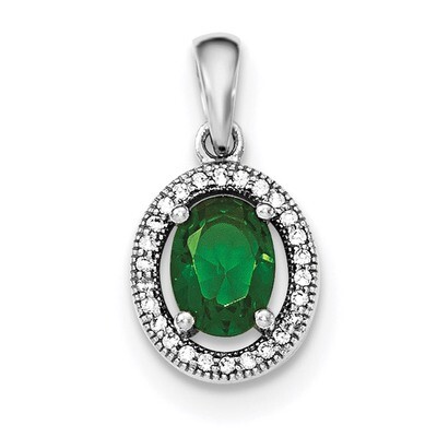 Green &amp; White CZ Diamond Oval Pendant Sterling Silver Rhodium-plated QP4244, MPN: QP4244, 883957670…