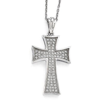 Cross Necklace Sterling Silver &amp; Cubic Zirconia Polished QMP296-18, MPN: QMP296-18, 883957497020