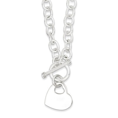 Heart Disc on Fancy Link Toggle Necklace Sterling Silver Engravable QG1153-18, MPN: QG1153-18, 1911…