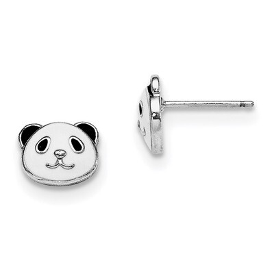 Enamel Panda Bear Post Earrings Sterling Silver Rhodium-plated QGK116, MPN: QGK116, 191101111082