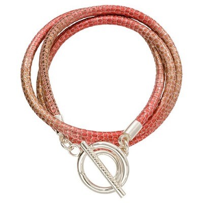 Nikki Lissoni Leather Cord Wrap Bracelet In Reptile Rubin Metallic with Silver-Plated T-Bar Closure…