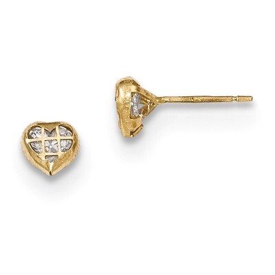 CZ Heart Post Earrings 14k Gold Polished SE2459