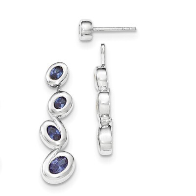 Blue CZ Dangle Post Earrings Sterling Silver QE12474