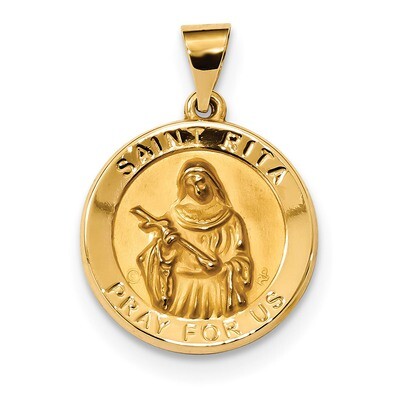 Satin Saint Rita Hollow Medal Pendant 14k Gold Polished XR1694, MPN: XR1694, 883957950440
