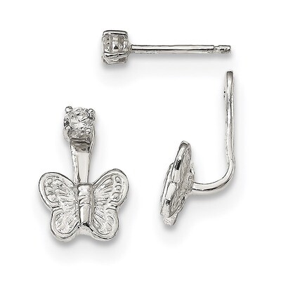 CZ Diamond Butterfly Front &amp; Back Post Post Dangle Earrings Sterling Silver QE13531, MPN: QE13531, …
