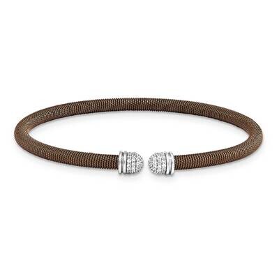 Sterling Silver chocolate 8 plated Cuff Bypass CZ Bangle J284379987543