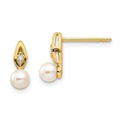 Genuine Fw Cultured Pearl Diamond Earring 14k Gold XBS598, MPN: XBS598, 191101801020