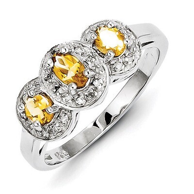 Citrine &amp; Diamond Ring Sterling Silver Rhodium QDX736, MPN: QDX736, 883957399140