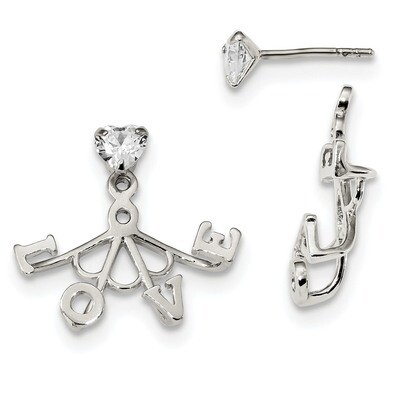 Removeable Front Back Love Earrings Sterling Silver CZ QE13436, MPN: QE13436, 191101235009