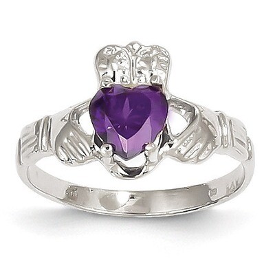 February Birthstone Claddagh Ring 14k White Gold R500, MPN: R500, 883957285184