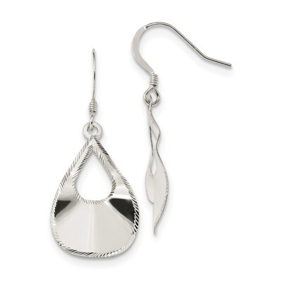 Laser Cut Teardrop Dangle Hook Earrings Sterling Silver Polished QE13580, MPN: QE13580, 191101233401