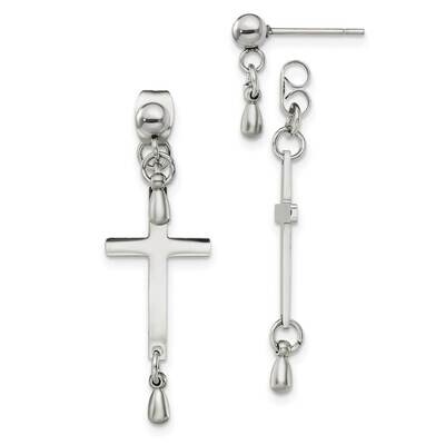 Cross Dangle Front and Back Post Earrings Stainless Steel Polished SRE1404, MPN: SRE1404, 191101867…