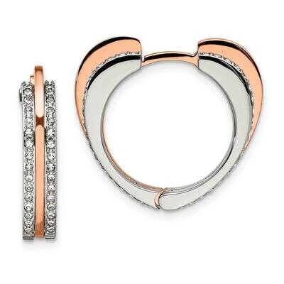 Rose Ip with Swarovski Heart Hinged Hoop Earrings Stainless Steel Polished SRE1436, MPN: SRE1436, 1…