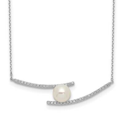 7-8mm White Button Fwc Pearl Cz Necklace Sterling Silver Rhodium-plated QH5506-17, MPN: QH5506-17, …