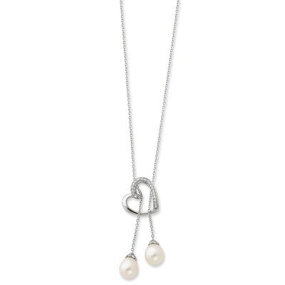 Cultured Pearl &amp; Diamond Two Become One 18 Inch Heart Neck Sterling Silver QSX223, MPN: QSX223, 883…